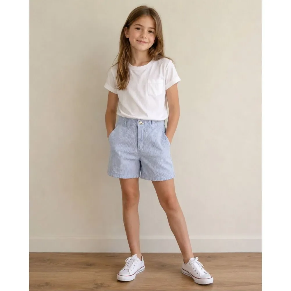 Gymboree Girls Seersucker Shorts Size 10 Blue White Stripe Cotton Summer Preppy